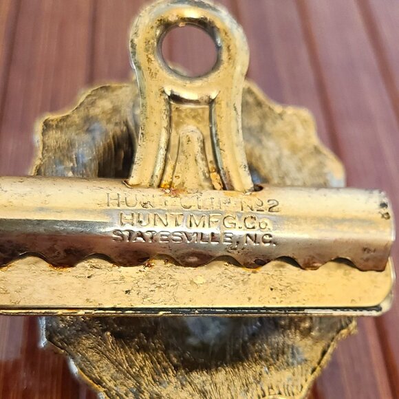 Vintage Gold Tone Lion Head Hunt Clip No. 2, Hunt Mfg Statesville N. C. - Picture 4 of 7